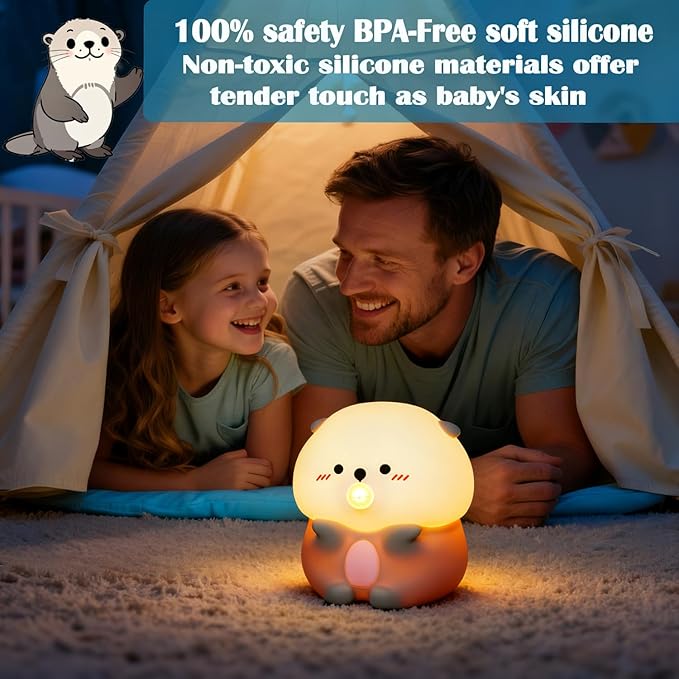 Sea Otter Night Light, Cute Otter Gifts, Soft Silicone Lamp with 3 Level Warm Light and RGB Changing, Breastfeeding Nursery Portable Kawaii Bedside Lamp for Baby, Toddler, Boys and Girls - Bloomnest