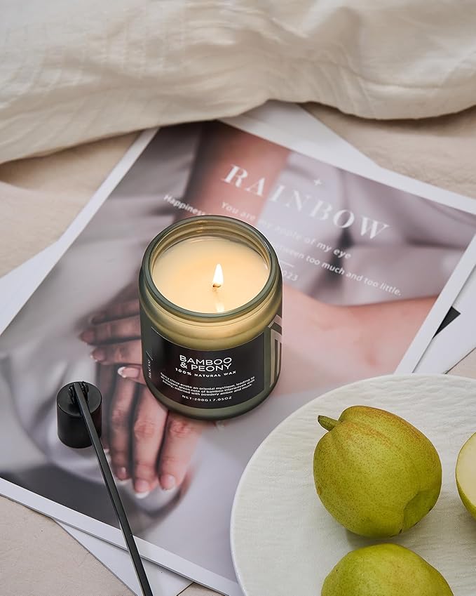 M&SENSE Bamboo Peony Spring Jar Candles for Home Scented Natural Organic Soy Candle Gifts for Women, 7.05oz 50 Hour Hours Burn Fresh Smelling Aromatherapy Gifts for Stress Relief - Bloomnest