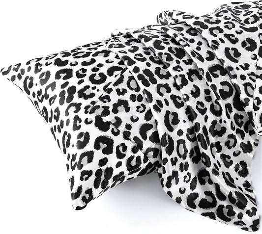MR&HM Satin Body Pillow Cover, Soft and Breathable Body Pillow Case with Envelope Closure, Cooling and Silky Long Pillowcase for Hair and Skin,Grey (20x54, White Leopard) - Bloomnest