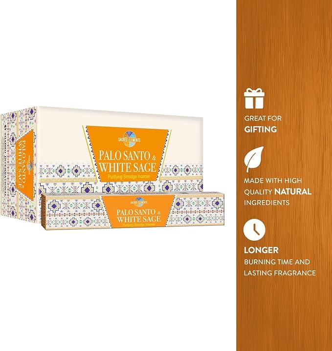 Sacred Elements Palo Santo + White Sage Incense Sticks – Purifying Smudge Blend | Natural Aromatherapy for Cleansing, Meditation & Energy Balance | Handcrafted Premium Incense HEM