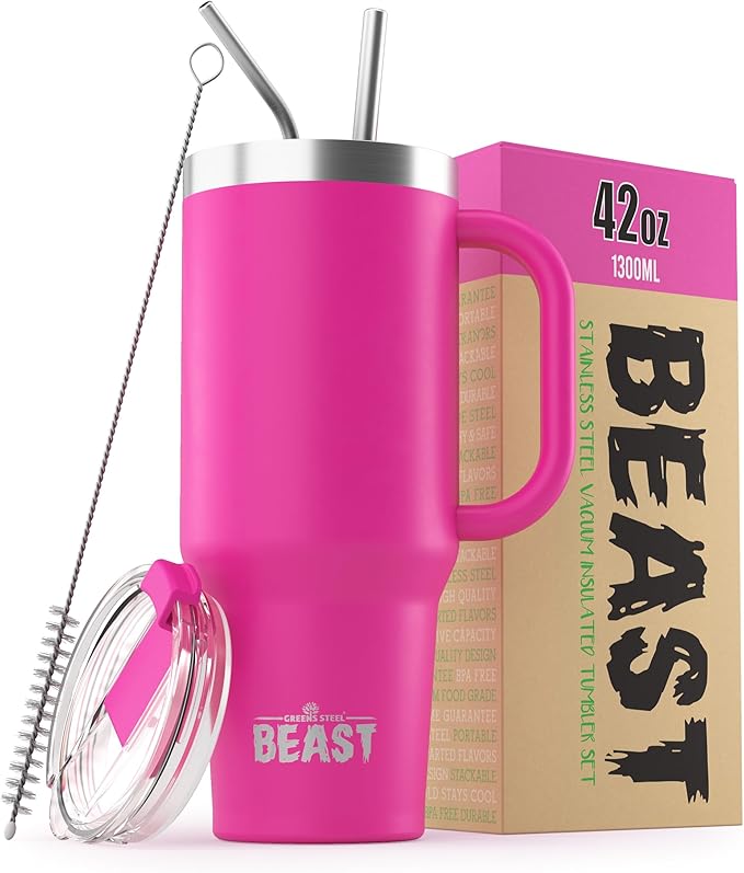 Beast 50 oz Tumbler Stainless Steel Vacuum Insulated Coffee Ice Cup Double Wall Travel Flask (Cupcake Pink) - Bloomnest