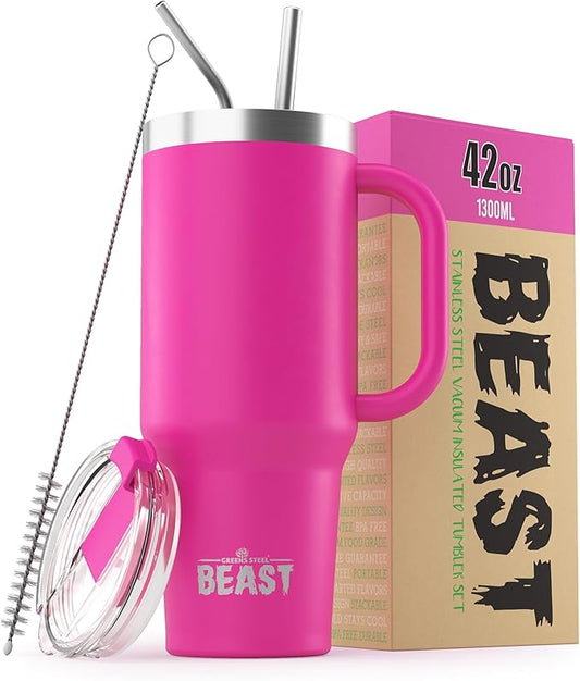 Beast 50 oz Tumbler Stainless Steel Vacuum Insulated Coffee Ice Cup Double Wall Travel Flask (Cupcake Pink) - Bloomnest