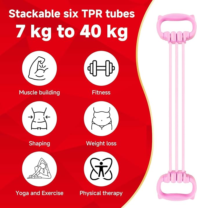 6 Gear Adjustable Resistance Bands, Fitness Resistance Bands Exercise Bands with Comfort Grips, Unisex, for Arms, Chest Extender, Home Workout, Fitness, Pilates - Bloomnest