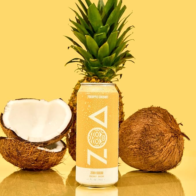ZOA Zero Sugar Energy Drinks, Pineapple Coconut - Sugar Free with Electrolytes, Healthy Vitamin C, Amino Acids, Essential B-Vitamins, and Caffeine from Green Tea - 16 Fl Oz (12-Pack) - Bloomnest
