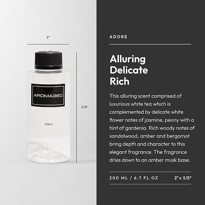 Aroma360 - Adore Oil Blend - Luxury Hotel Inspired Essential Oil Diffuser - Aromatherapy Scent Diffuser Oil - White Tea, Jasmine and Peony 6.7 fl oz, 200 mL - Bloomnest