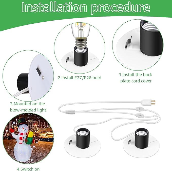 Sigely Blow Mold Light Kit Replacement Light Cord,for Halloween Christmas Blow Mold Village Craft Indoor Outdoor Decorations,for E26 E27 Salt Lamp Bulb with On/Off Switch Fuse Plug 2 Set - Bloomnest