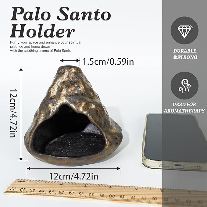 Black Gold Palo Santo Incense Burner-Unique Zongzi-Shaped Clay Smudge Bowl for Sage,Copal, and Stick Incense-Mini Chiminea for Zen Meditation,Yoga,Altar,Aromatherapy & Energy Cleansing Decor MOUGIGI