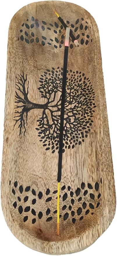 VANIYA CRAFTS® Wooden Handmade Tree of Life Design Boat Shape Incense Holder Stand Insence Tray for Home Decor Restaurant (11X4, Natural Black) - Bloomnest