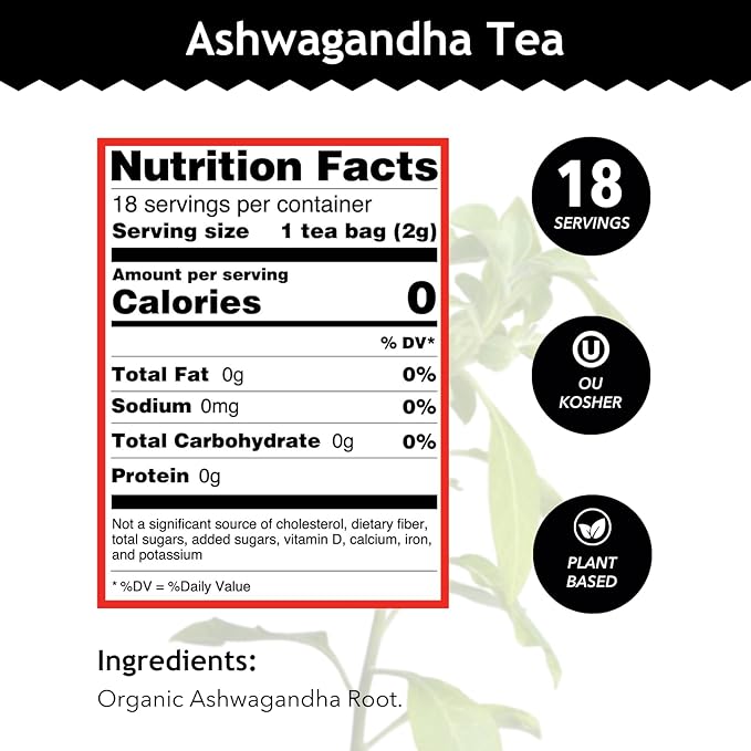Buddha Teas - Ashwagandha Root Tea - Herbal Tea - Promote Cleansing & Wellness - With Antioxidants & Minerals - Clean Ingredients - Caffeine Free - OU Kosher - 18 Tea Bags (Pack of 1) - Bloomnest