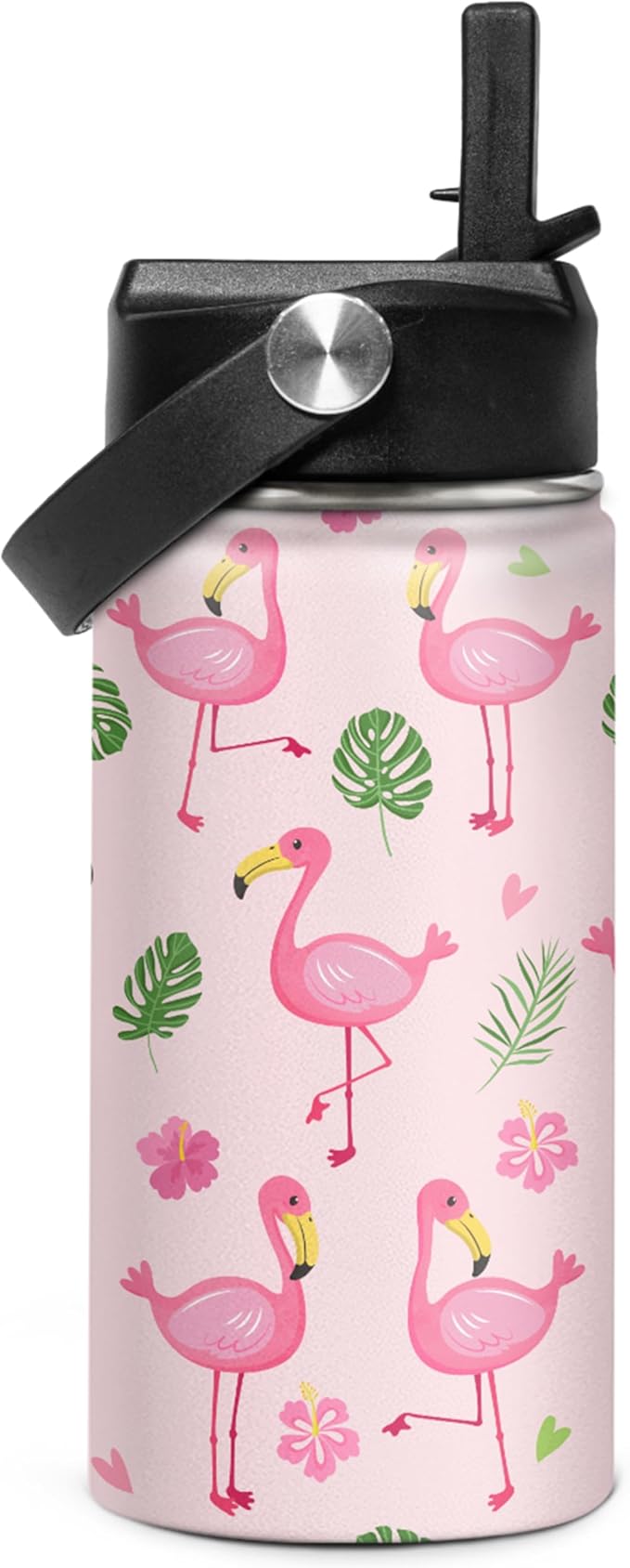 SANDJEST Kids Water Bottle Flamingo Water Bottles 12oz with Straw Insulated Stainless Steel Travel School Tumbler Double Wall Vacuum Cup for Girls Kid - Bloomnest