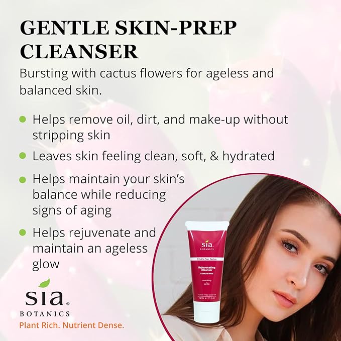 Sia Botanics Rejuvenating Facial Cleanser (74ml/2.5oz Eco Tube) | Face Wash w/Prickly Pear, Aloe Vera, Orange Blossom | Natural, Clean, Botanical Skincare for Women - Bloomnest