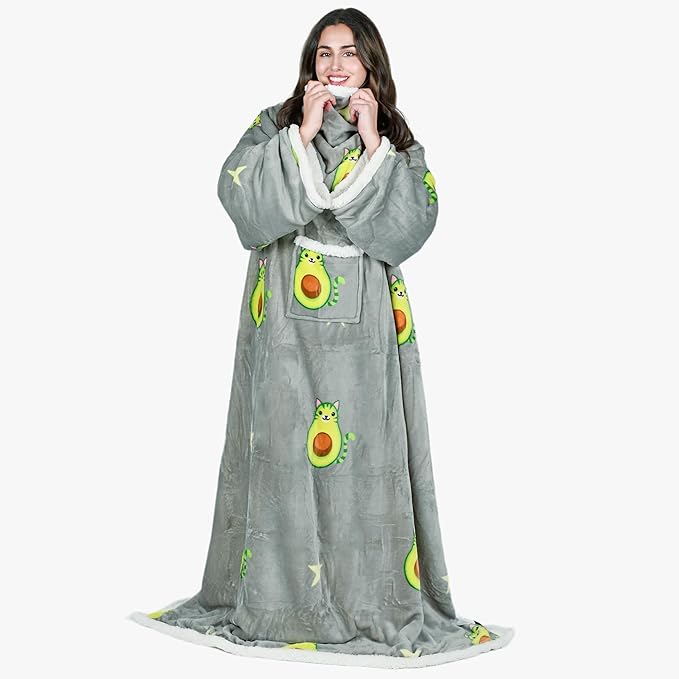 Tirrinia Sherpa Wearable Blanket With Sleeves, Full Body Throw Reading Wrap TV Blankets - Bloomnest