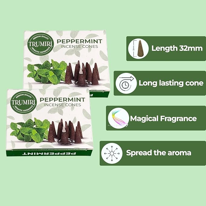 TRUMIRI Peppermint Incense Cones - Total 20 Cone Incense - Dual Pack of 10 Insence Cones - Incense Cones Scented - Cone Incense Scents - Insense Cones - Incent Cone TRUMIRI