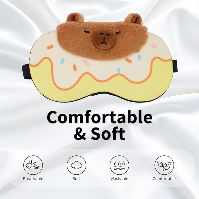 Cute Sleep Eye Masks for Kids, Kawaii Cartoon Kids Sleeping Mask for Women Boys Girls Teens, Soft Plush Adjustable Eyeshade Silk Travel Nap Eye Cover, Yellow Capybara - Bloomnest