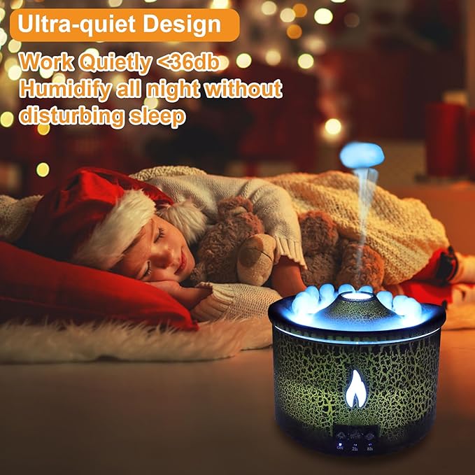 Volcano Humidifier Quiet Flame Diffuser: 300ml Spray Humidifier with 2 Modes Fire Mist Waterless Auto Shut Off Aromatherapy Diffuser with Remote Control for Bedroom Home, Office(Red & Blue) MINGPINHUIUSFeatured