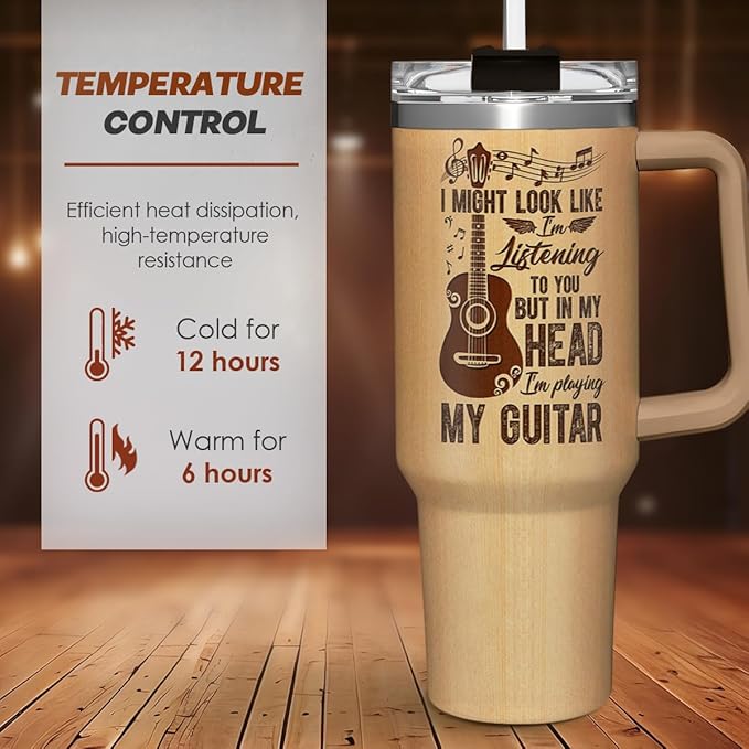 SANDJEST Guitarist Gifts for Men, 40oz Stainless Steel Insulated Coffee Tumbler with Lid & Straw, Travel Cup Gift for Musician Guitar Player, Christmas Birthday - Bloomnest