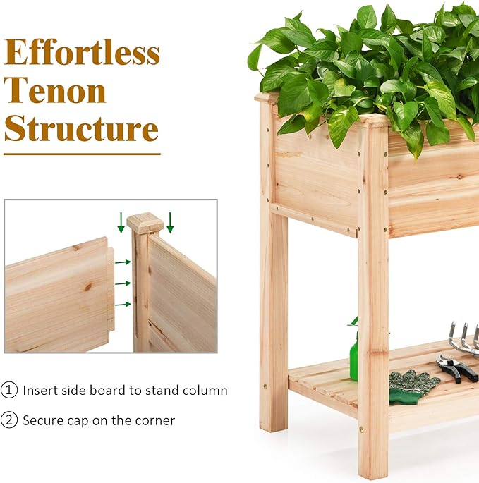 S AFSTAR Raised Garden Bed with Storage Shelf, Elevated Cedar Wood Planter Box with Legs, Outdoor Gardening Planting Bed for Vegetables Flower Herb Grow, Great for Backyard Patio Lawn - Bloomnest
