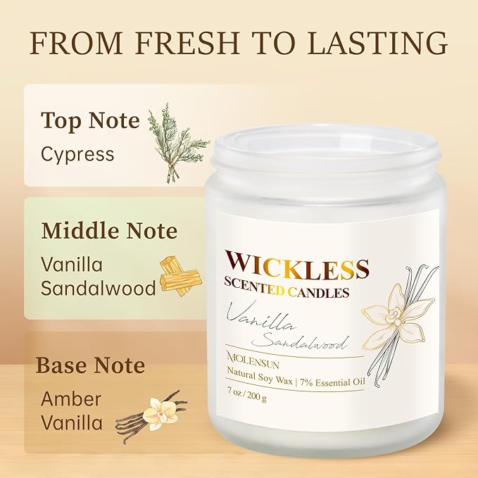 Vanilla Sandalwood Wickless Candle for Candle Warmer Lamp with 10ml Essential Oil for Custom Aroma, Flameless Non-Toxic Soy Scented Candle for Home, Christmas Holiday or Birthday Gift for Women & Men - Bloomnest