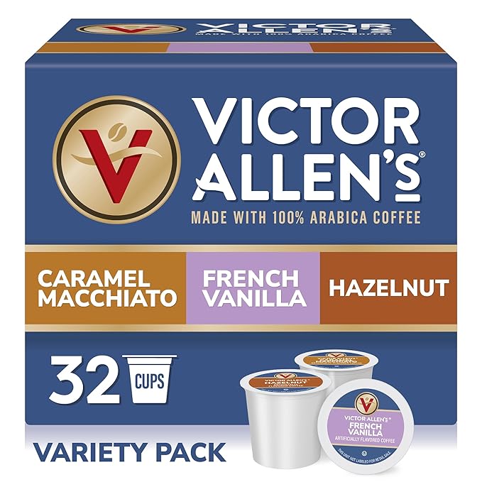 Victor Allen's Coffee Variety Pack (French Vanilla Flavored, Caramel Macchiato, Hazelnut), 32 Count, Single Serve Coffee Pods for Keurig K-Cup Brewers - Bloomnest
