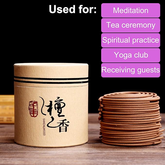 Sandalwood Coils Incense Natural 48 Pieces for Incense Holder Burner Home Decor Indoor Aroma 4 Hours - Bloomnest