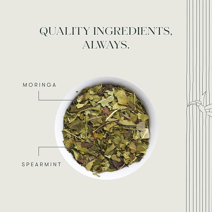 Luxmi Estates Moringa Mint Organic Moringa Mint Green Tea (50 Tea Bags) Caffeine Free Tea Bags For Digestion, Detox, and Stress Relief, With Certified Organic Herbal Tea - Bloomnest