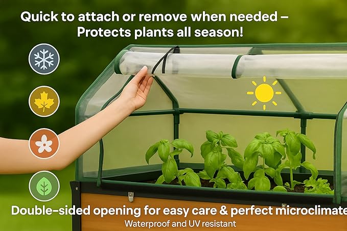 GOJ Raised Garden Bed Wood 48x24x32 inch with Greenhouse & Lockable Wheels - Elevated Wood Planter Box for Outdoors Vegetable Flower Bed Herb Planter - 400 lbs Capacity - Bloomnest