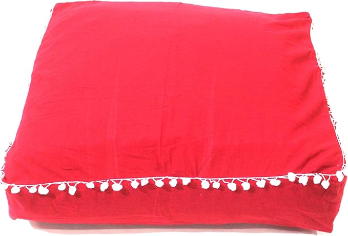 CRAFT KALA Meditation Floor Pillow Cover, Round Large Pillows Cover Seating for Adults, Bohemian Mandala Circle Cushions Cover for Outdoor Fireplace Yoga Living Room (Red, 24" Square) - Bloomnest