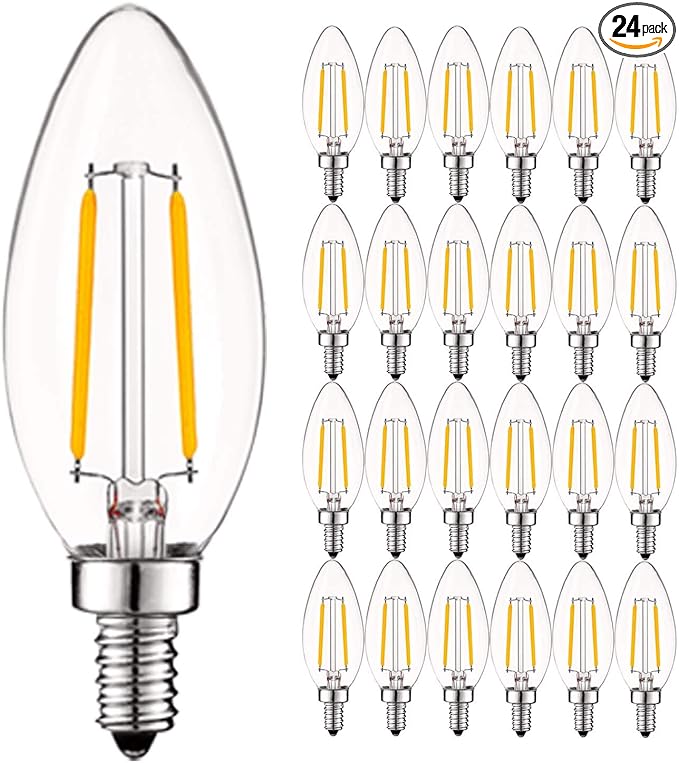 LUXRITE 4W Vintage Candelabra LED Bulbs Dimmable, 400 Lumens, 3000K Soft White, LED Chandelier Light Bulbs 40W Equivalent, Clear Glass, Filament Candle Bulb, UL Listed, E12 Base (24 Pack) - Bloomnest