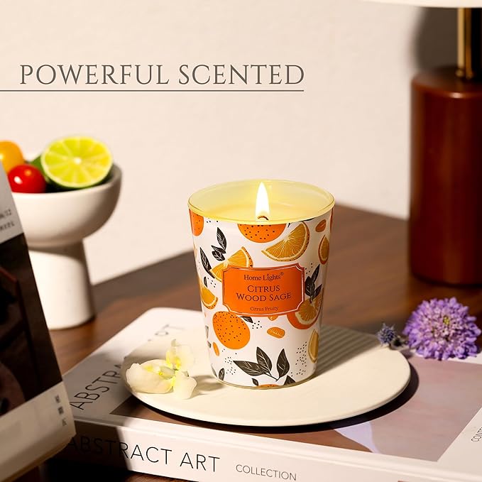 HomeLights Citrus Wood Sage Scented Candles | 6.7oz Soy Candles Eclectic Mixed Styles Large Candle Jars | Ideal Candle Gifts for Events, Home Decor Stress, Relief & Relaxation - Bloomnest