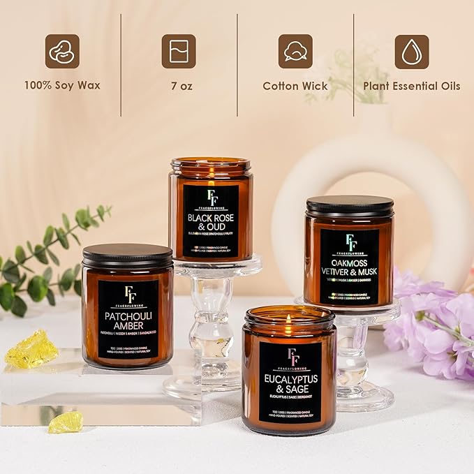 Scented Candles Set, Candles for Home Scented Soy Wax Candle, 4 Pack 28 Oz Aromatherapy Candles Gift Set for Women Men (Patchouli/Vetiver/Sage/Rose) - Bloomnest
