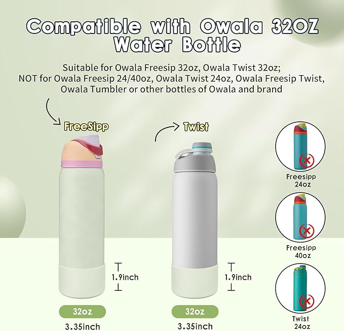 2PCS Silicone Water Bottle Boot, Compatible with Owala 24oz 32oz 40oz, Protective Anti-Scratch & Anti-Dent No Noise Sleeve Cover for FreeSip/Twist/Flip Water Bottles (Coastal Mist, 32oz) BKBY
