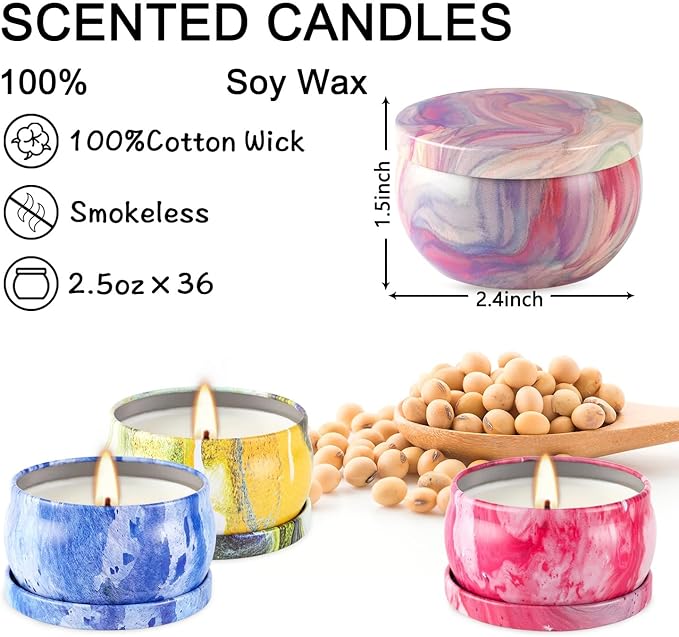 36 Packs Scented Candles Gift Set, Fragrances Candle for Women, 2.5 OZ Portable Jar Candle for for Spa, Yoga, Bath, Aromatherapy, Stress Relief. - Bloomnest