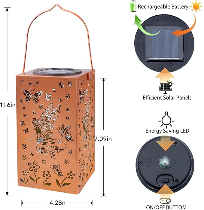Solar Lanterns Outdoor Waterproof Lights Hanging Butterfly Metal Fairy LED Lantern Decorative Garden Decor for Yard,Porch,Patio,Fence,Lawn,Christmas Gifts for Women Grandma Mom - Bloomnest