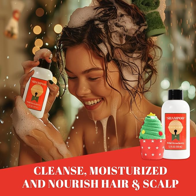 Christmas Bath and Body Gift Set for Women - Holiday Stocking Stuffers With Body Butter, Shower Gel, Lotion, Shampoo, Bubble Bath, Mini Towel - Birthday Gifts - Bloomnest