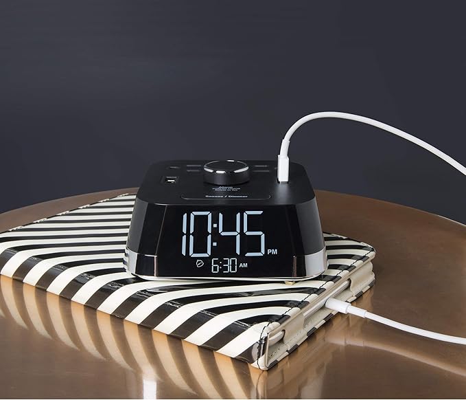 The Original Brandstand CubieTime | User Friendly & Convenient Alarm Clock Charger | 1 USB-A & 1 USB-C Port | 2 Tamper Resistant Outlets | As Seen in Top Hotel Brands