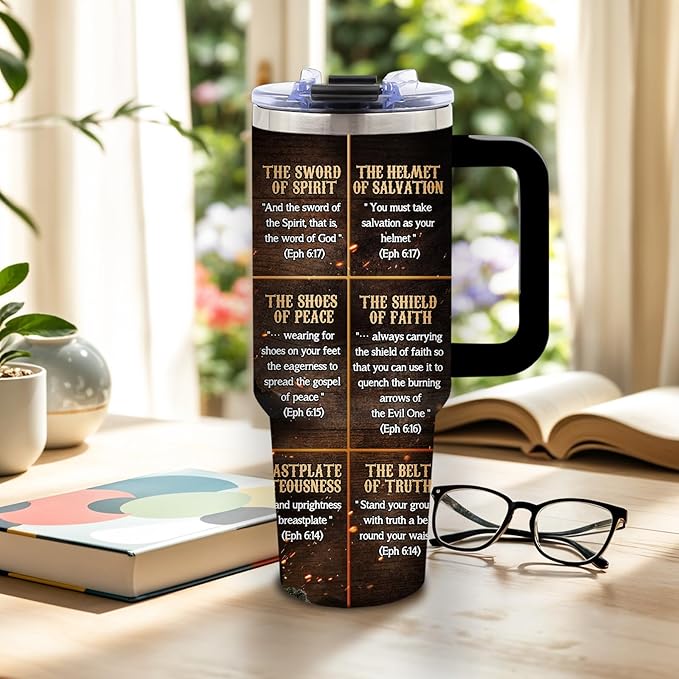 DUUV Christian Tumbler 40 Oz, Inspirational Christian Design, Stainless Steel Insulated Mug with Bible, Christmas Thanksgiving Gift for Religious Individuals, Spiritual Seekers, and Fantasy Fans - Bloomnest