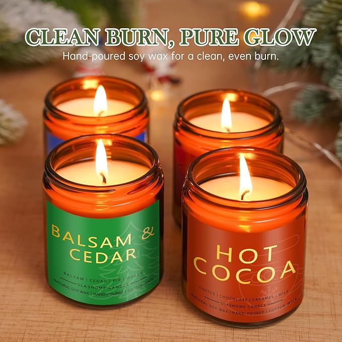 Christmas & Winter Candle Gift Set, 6 Pack 7oz Soy Scented Candles for Home, Holiday & Birthday Gift for Women & Men, Balsam Cedar, Christmas Cookies & Spices, Apple Cider, Hot Cocoa & Hello Winter - Bloomnest