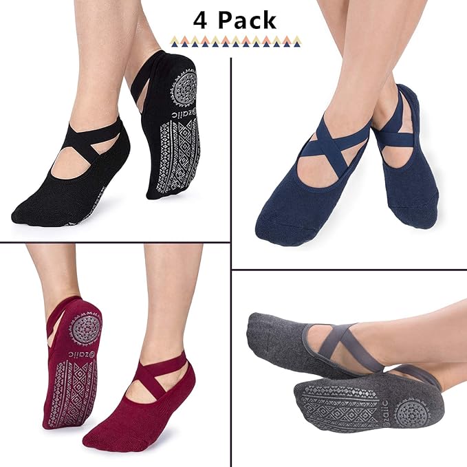 Ozaiic Pilates Socks for Women Non Slip Grip, Yoga Socks with Grippers for Barre, Hospital, Ballet, Dance, Barefoot Workout - Bloomnest