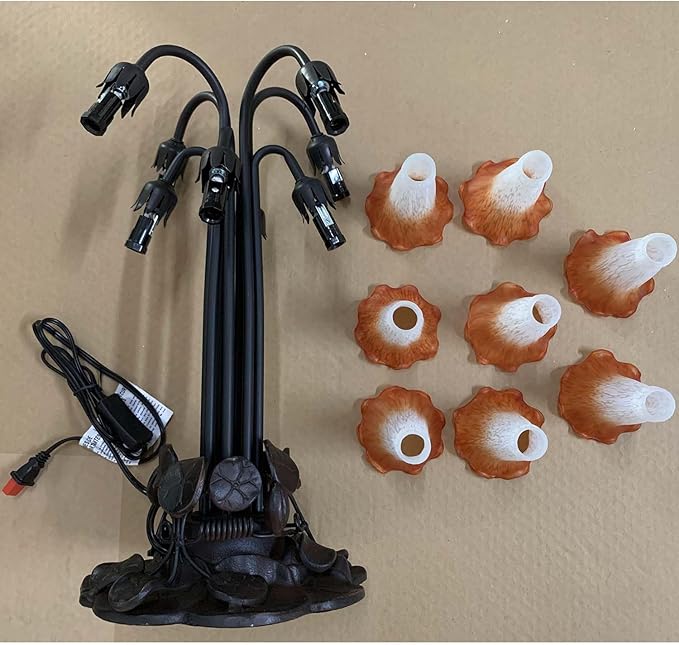 Bieye L10953 Lily Flower Blown Glass Accent Table Lamp for Living Room Bedroom Decoration (Orange, 8-Light) - Bloomnest