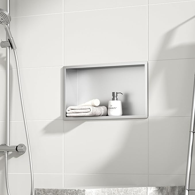 Stainless Steel Shower Niche 24" X 12" Brushed No Tile Needed Niche Shower Recessed Wall Horizontal Niches for Bathroom Storage Over Mount Installation - Bloomnest