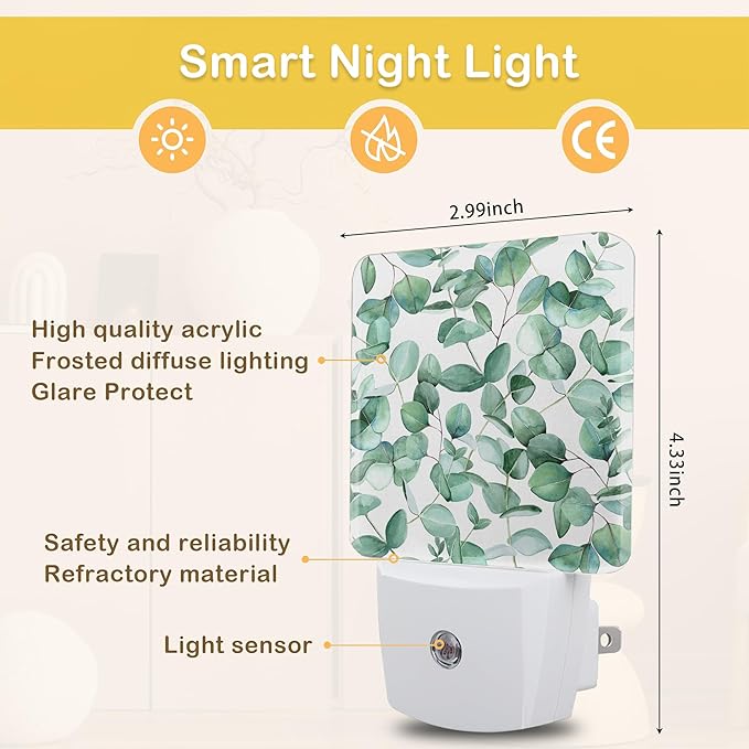 Eucalyptus Leaves Night Light,Plug in Night Light, Dusk to Dawn Sensor Nightlights for Stairway/Hallway/Kitchen/Bedroom/Bathroom 0.5W - Bloomnest