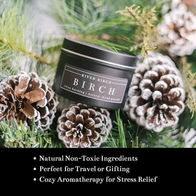 River Birch Candles Birch Scented Candle | Premium, All-Natural, Non-Toxic, Soy Candles | 8 oz. Black Matte Tin Travel Candle | Cozy Relaxing Gifts for Home - Bloomnest