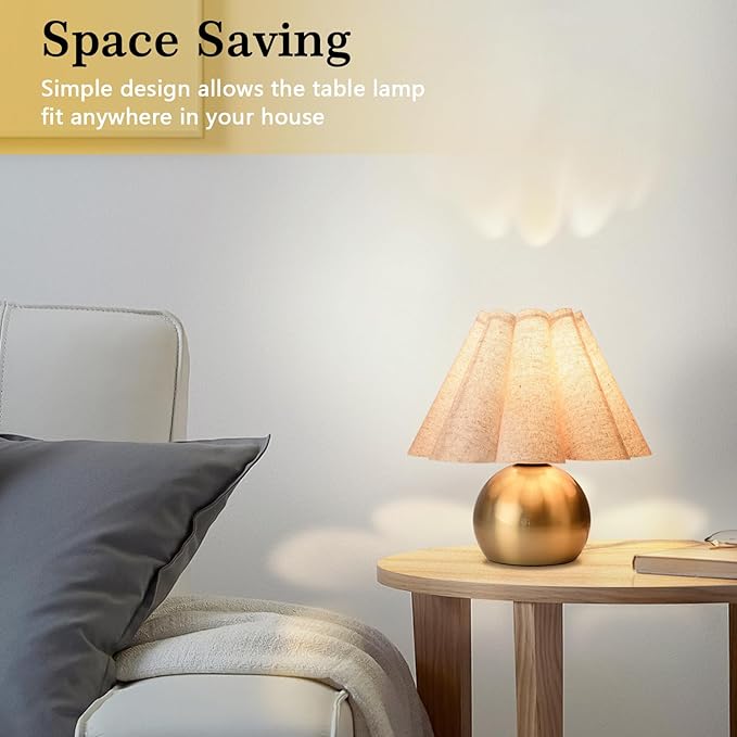 Gold Small Touch Control Table Lamp for Bedroom, Brass Gold Bedside Lamps for Nightstand, Cute Mini Small Table Lamps for Small Spaces with Scalloped Shade for Kitchen Counter, Bookshelf, Living Room - Bloomnest