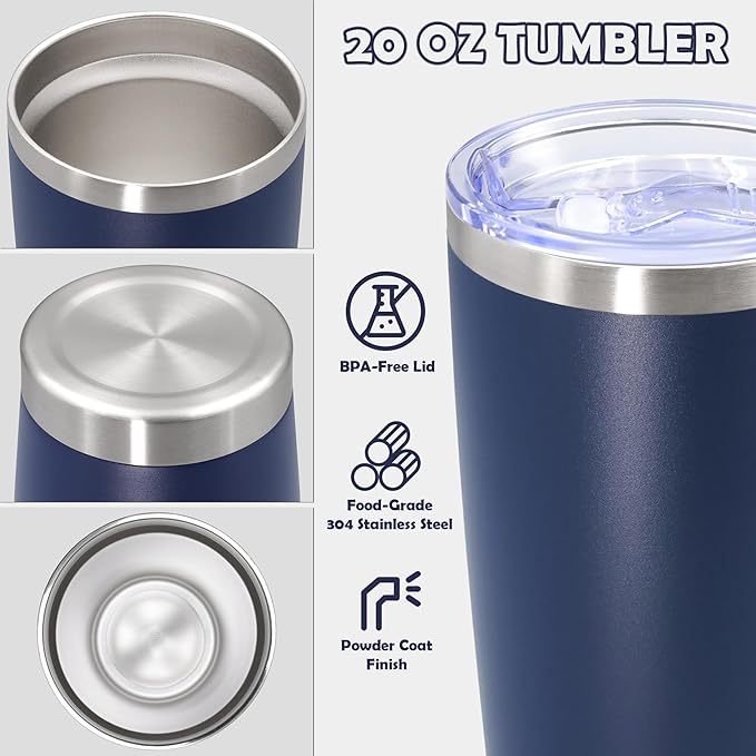 20oz Tumbler Bulk Stainless Steel Tumbler Cup with Lid Vacuum Insulated Double Wall Travel Mug, Durable Powder Coated Travel Coffee Tumbler Mug for Hot & Cold Drinks, Navy,12 Pack - Bloomnest