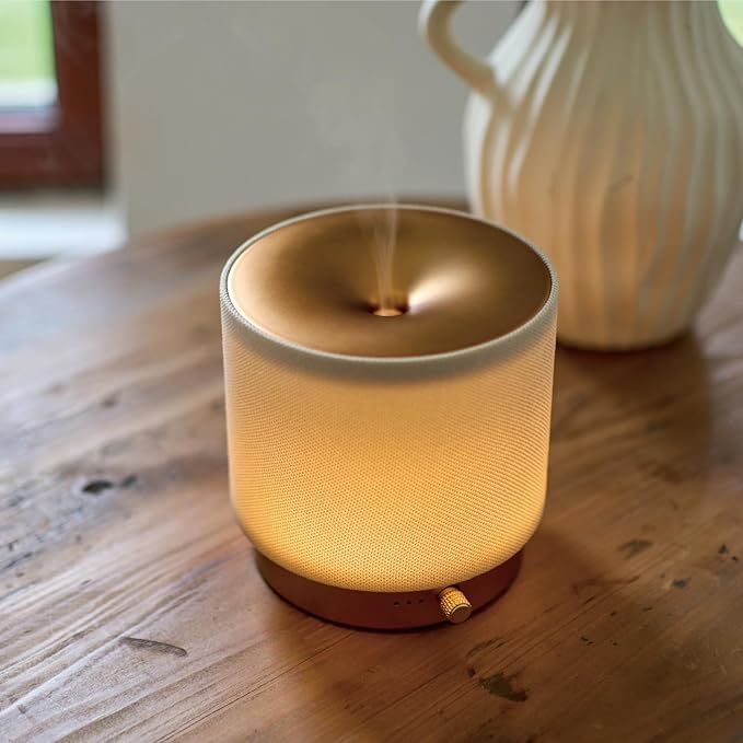 Elegant Fabric Aroma Diffuser - Quiet Essential Oil Diffuser with Soft Night Light, Perfect for Home, Office, and Yoga Space (M35-Gold) - Bloomnest