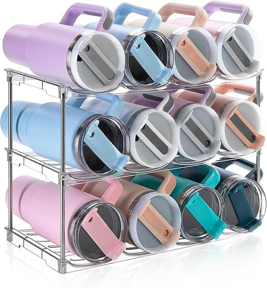 Larger Water Bottle Organizer for Stanley 40 oz Tumbler, Stackable Water Bottle Holder Rack for Cabinet, Kitchen Storage Organizer for for Stanley Cup Accessories, Tumbler Storage Holder, 3 Pack Amoot