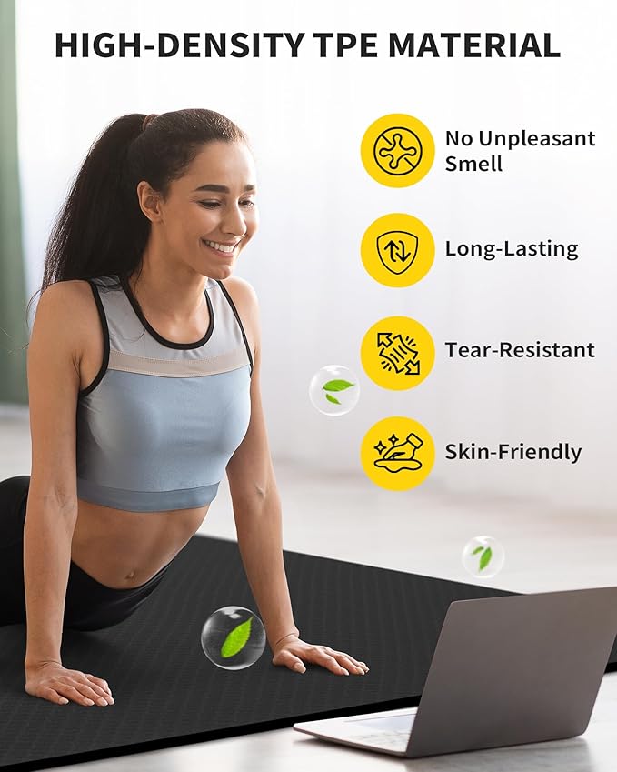 CAMBIVO Large Yoga Mat (6'x 4'), Extra Wide Workout Mat for Men and Women, Yoga Mat Thick 1/3 &1/4 Exercise Mats for Home Workout, Yoga, Pilates (Black,1/4 inch) - Bloomnest
