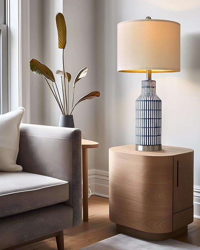 25" Modern Ceramic Lamps Single Table Lamp for Living Room Bedroom Farmhouse Nightstand Bedside Lamps - Bloomnest