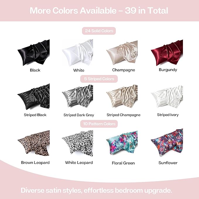 MR&HM Satin Body Pillow Cover, Soft and Breathable Body Pillow Case with Envelope Closure, Cooling and Silky Long Pillowcase for Hair and Skin,Grey (20x54, Light Pink) - Bloomnest