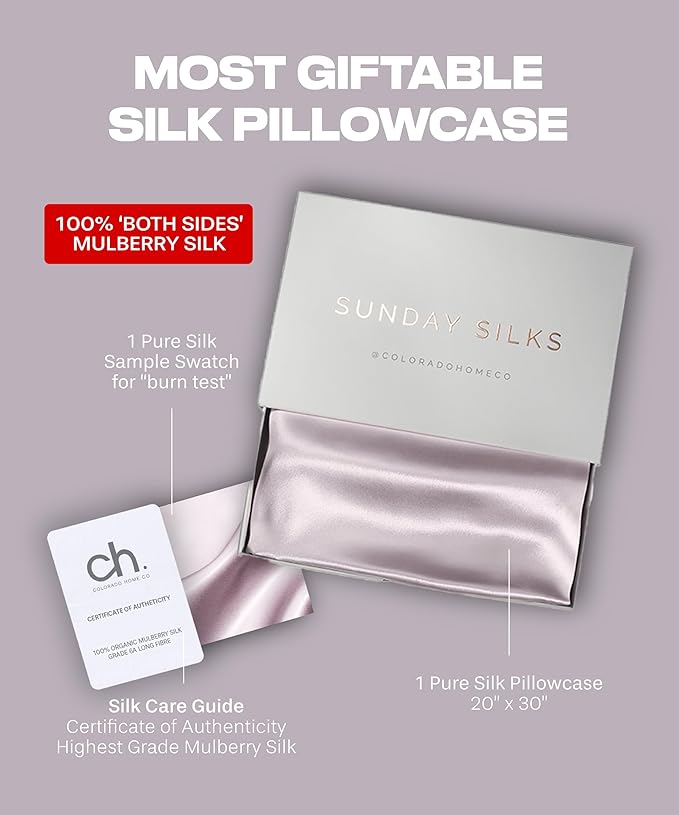 SUNDAYSILKS™ Premium Silk Pillow Cases | 100% Mulberry Silk Pillowcase with Zipper, All Sides Real 22 Momme Grade 6A Silk, Standard Queen, King Size - Bloomnest